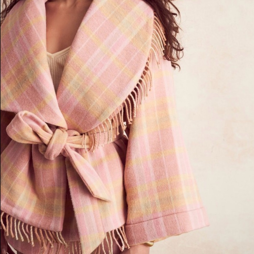 LoveShackFancy plaid wool coat, size M/L in a beautiful pink plaid.
